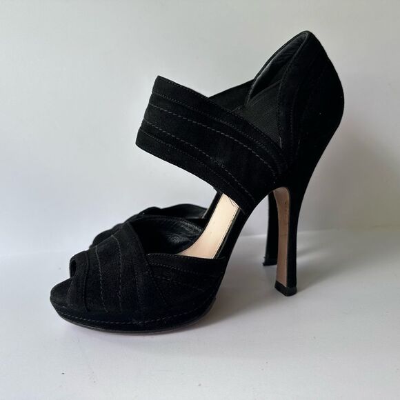 Prada Black Suede High Heel Peep Toe Bootie Style Sandals Size 38 - Picture 6 of 14